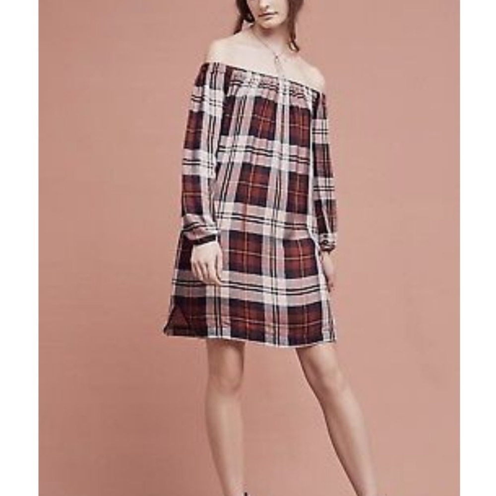 Cloth & Stone Plaid off the shoulder dress Anthro